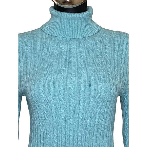 Lord & Taylor Cashmere Blend Cable Knit Turtleneck Sweater Light Blue Size Large - Picture 3 of 10